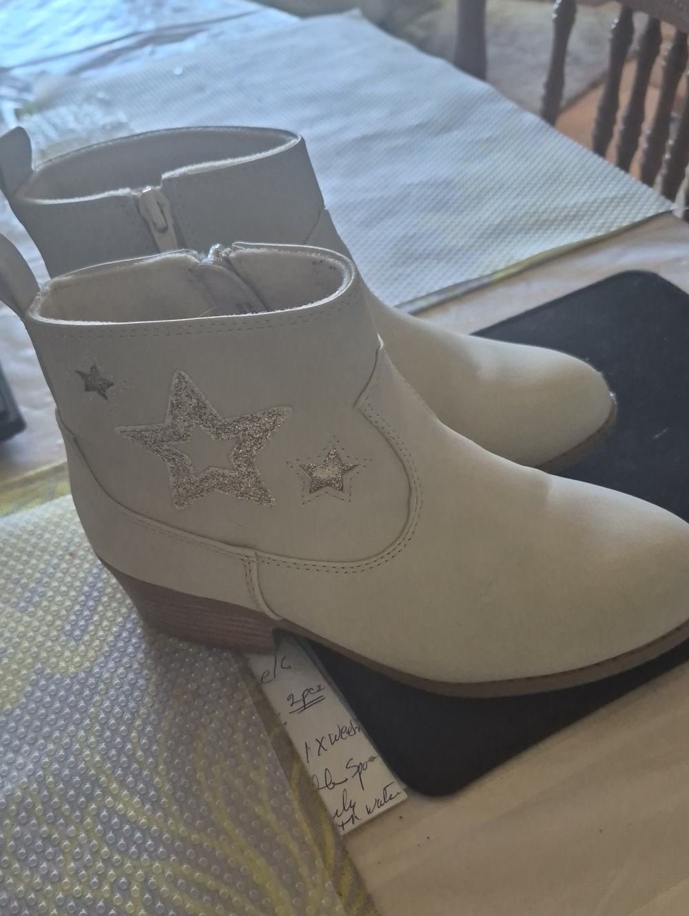 Kids Ankle Boots with Glitter Star Accents - Cream. Blowfish Malibu.